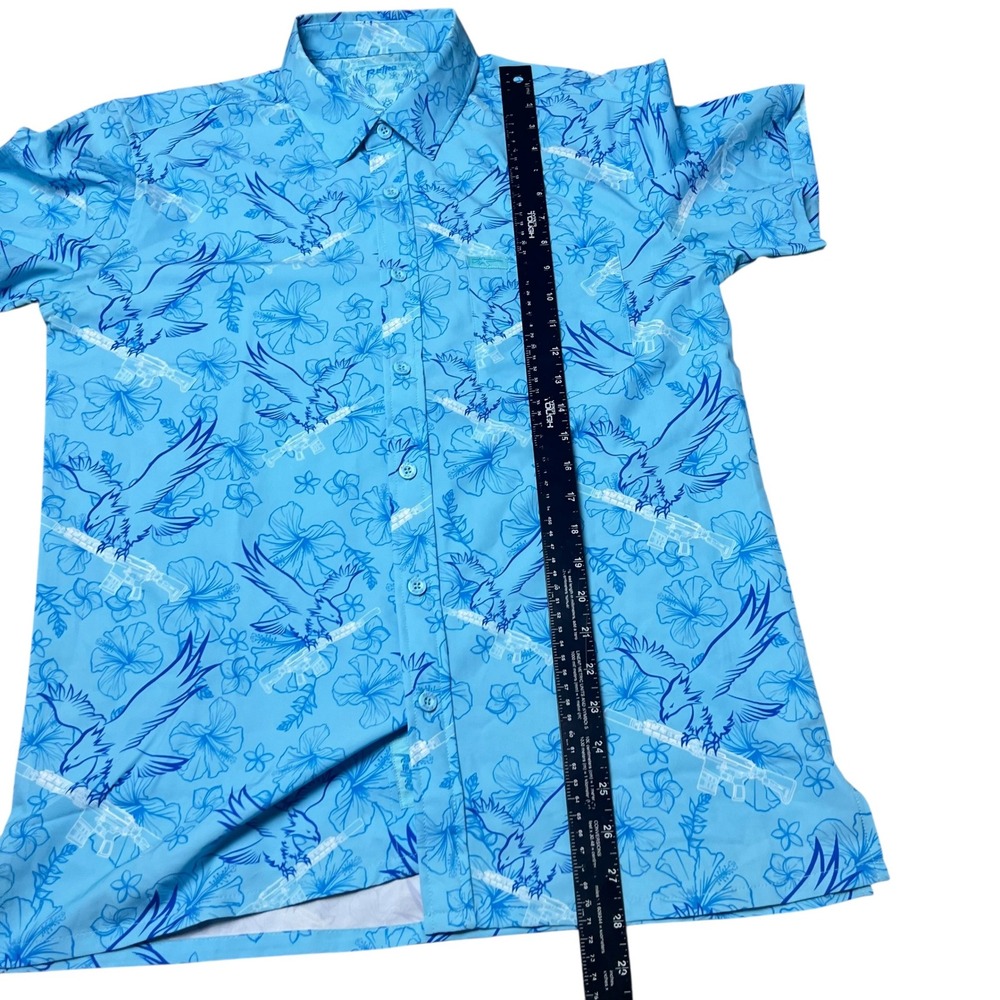 Retro Rifle Mens Blue Eagle Rifle Hibiscus Short Sleeve Button Down Shirt Large - Picture 7 of 7